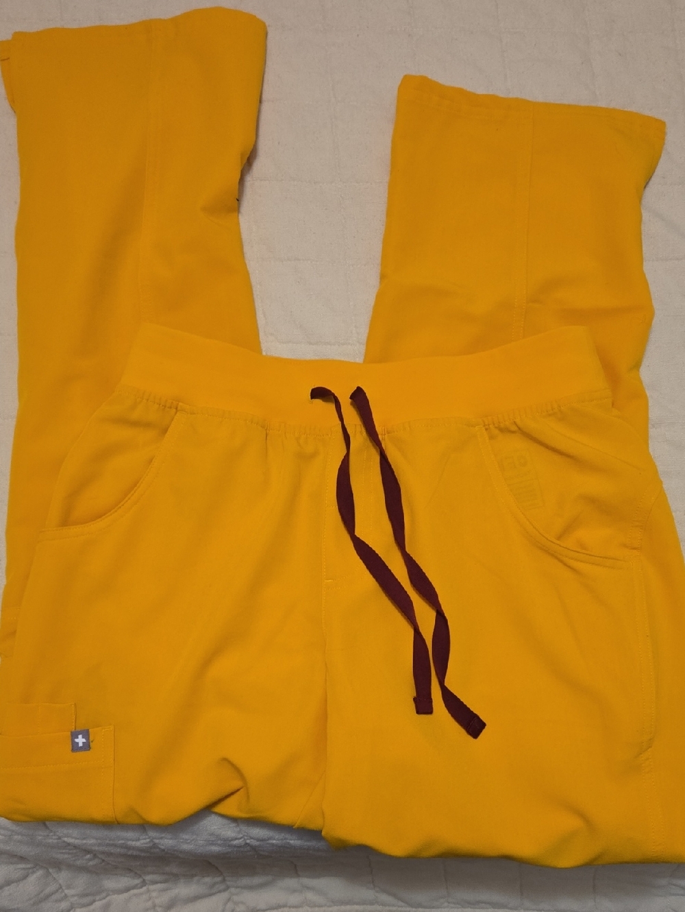 Yellow Scrub Pants with Maroon Drawstring